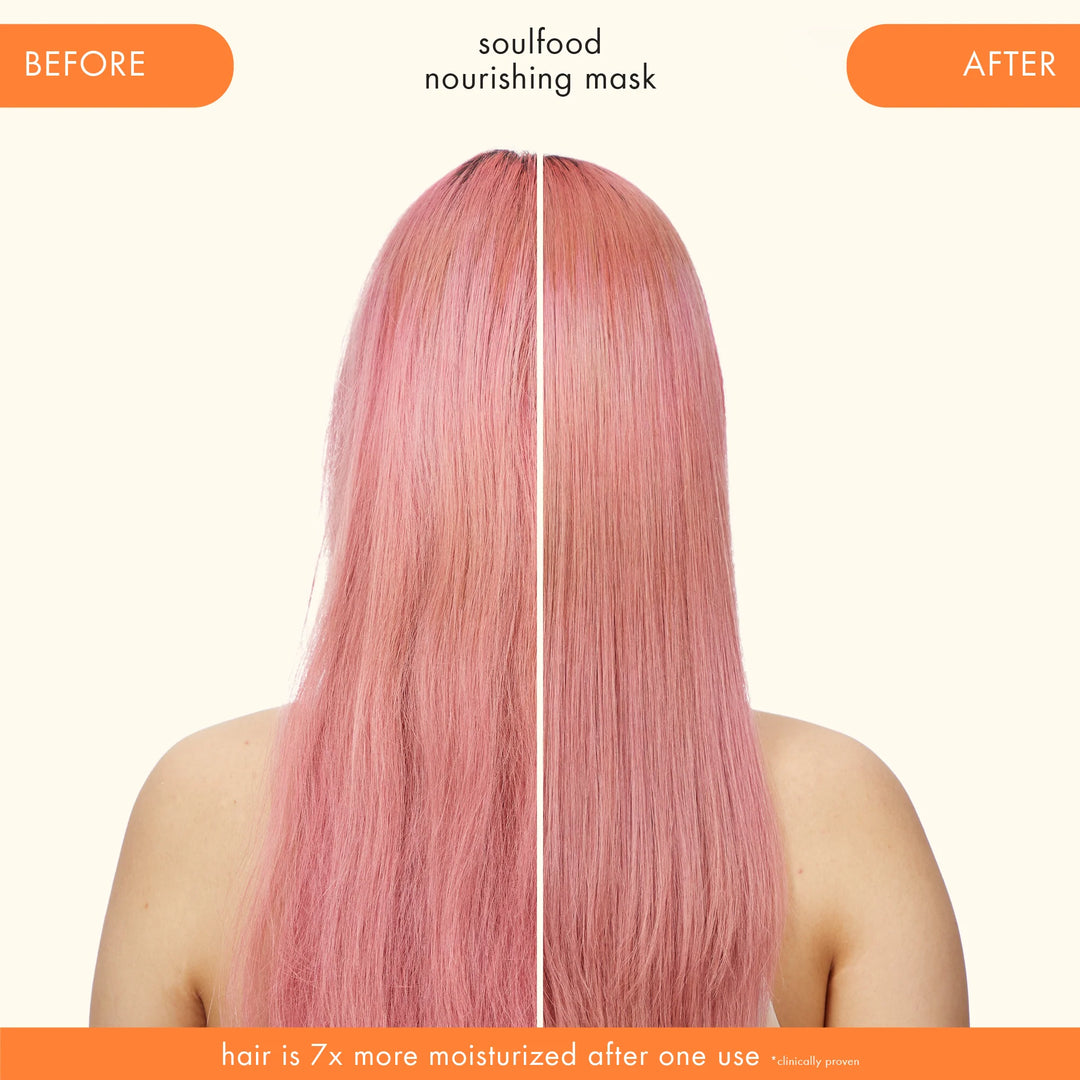 Amika Soul Food Nourishing Hair Mask model before and after