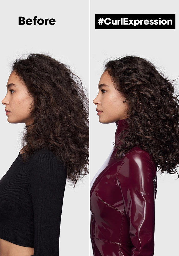 L'oreal Professional Serie Expert Curl Expression Intensive Moisturizer Mask image of model before and after
