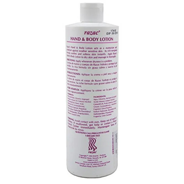 Razac Hand and Body Lotion back of bottle
