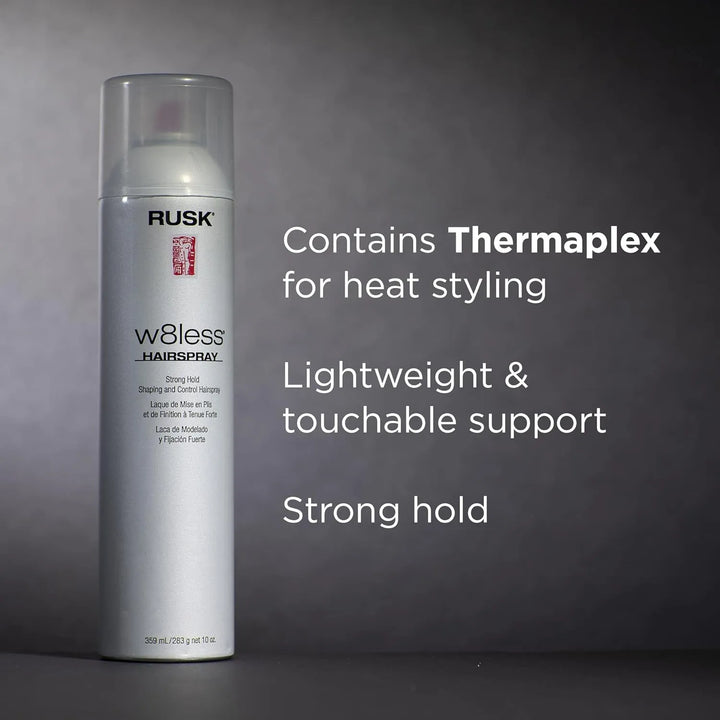 Rusk W8less Weightless Strong Hold Hairspray product benefits