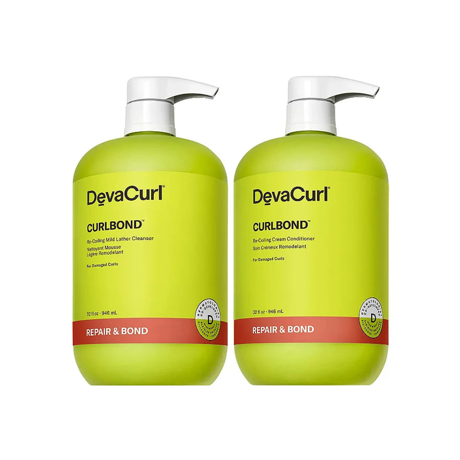 Devacurl Curl Curl Bond Recoiling Mild Lather Cleanser and Cream Conditioner Duo 32 oz duo bottles