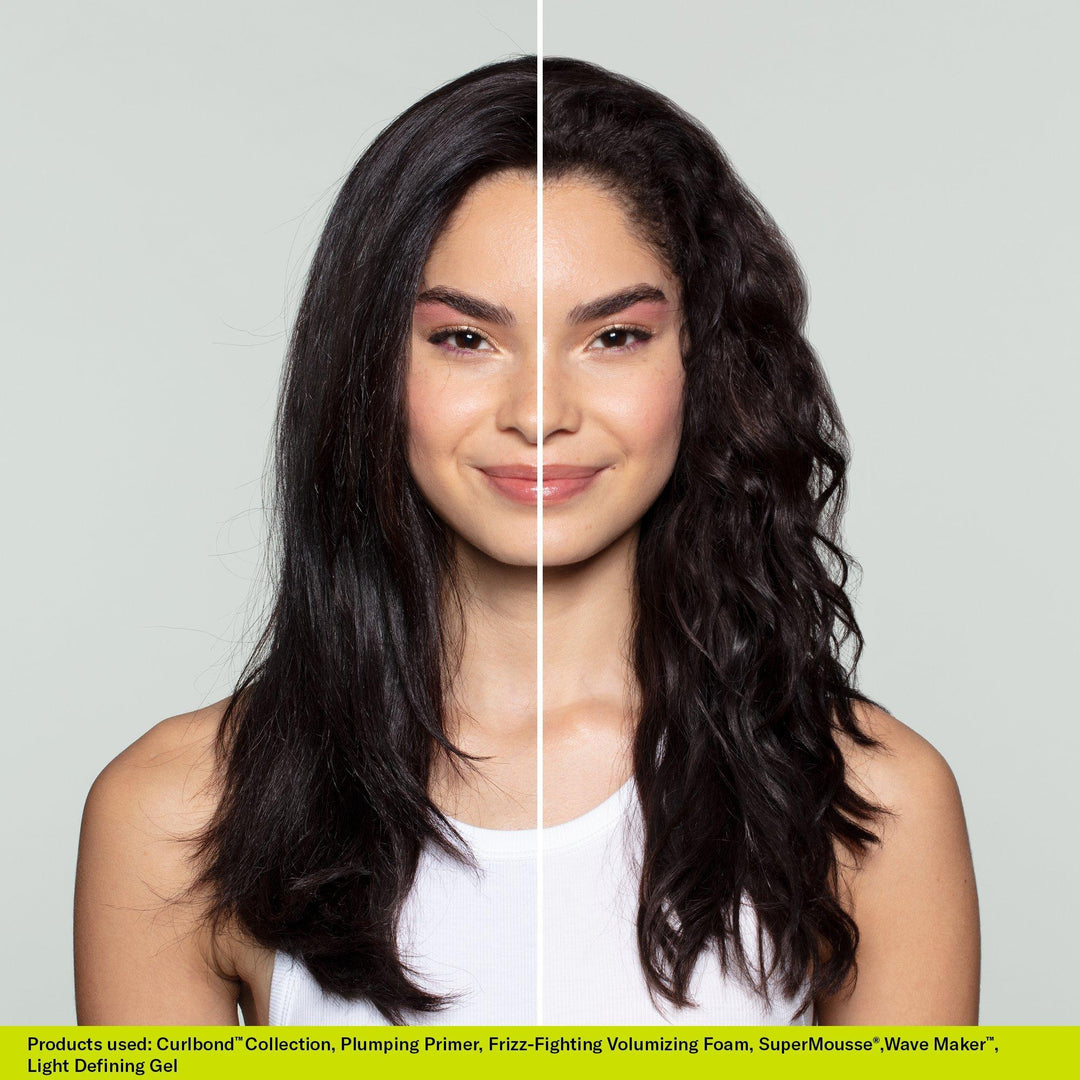 Devacurl Curl Curl Bond Recoiling Mild Lather Cleanser and Cream Conditioner Duo models before and after