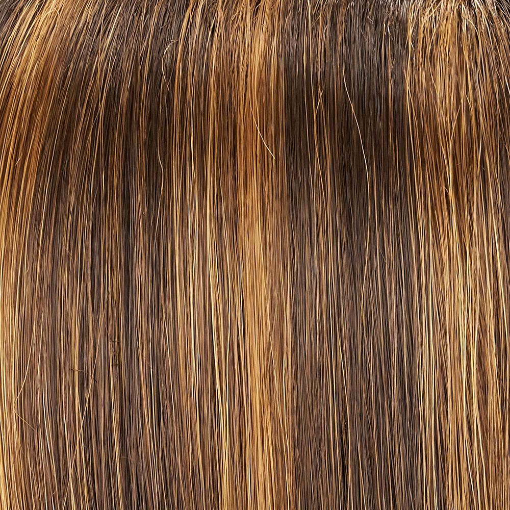 6F27 (Caramel Ribbon) | Medium Dark Brown w/ Light Red Golden Blond highlights and tips