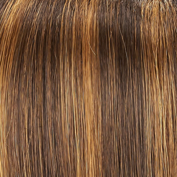 6F27 (Caramel Ribbon) | Medium Dark Brown w/ Light Red Golden Blond highlights and tips