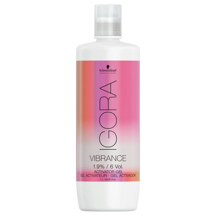 Schwarzkopf Igora Vibrance hair color activator bottle on a white background