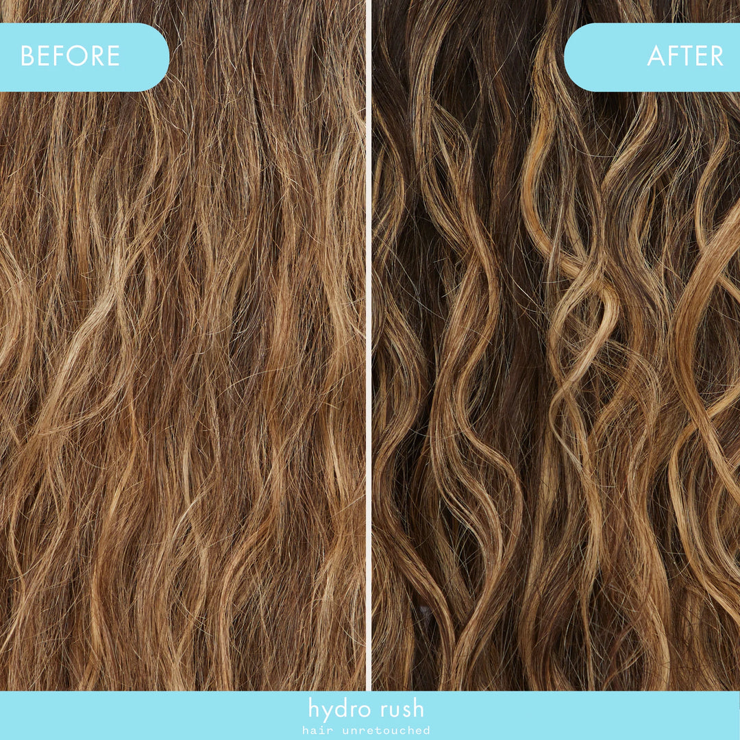 Amika Hydro Rush Leave-In Conditioner model before and after