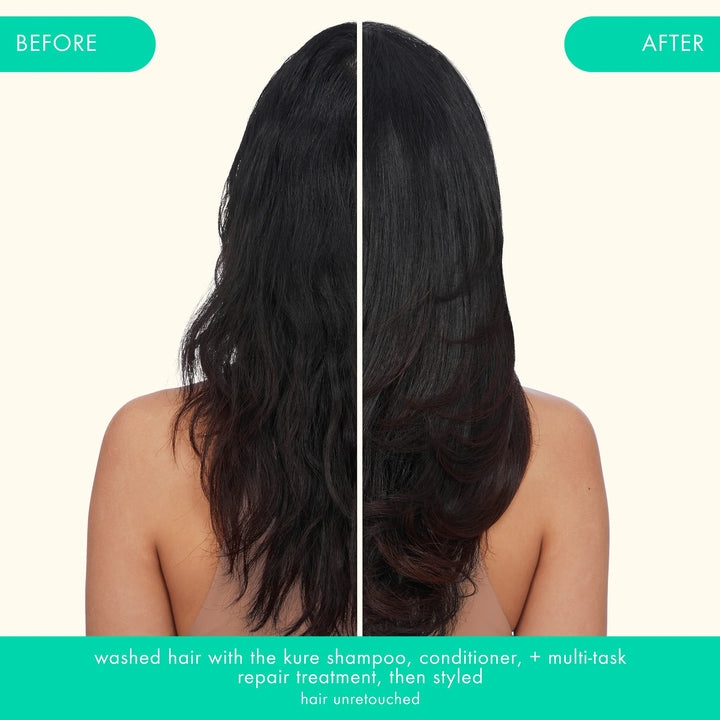 Amika The Kure Bond Conditioner for Damaged Hair model before and after