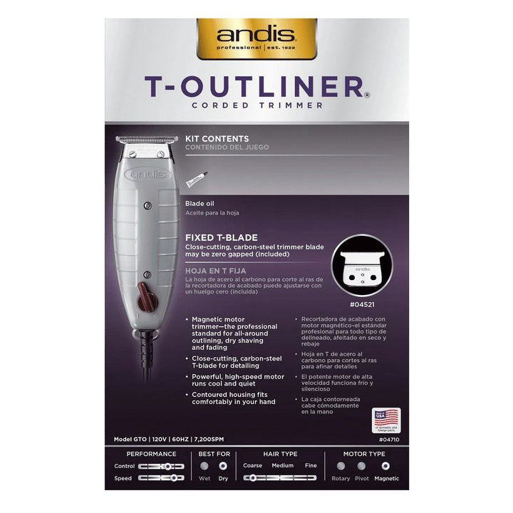 andis t outliner corded trimmer back of box