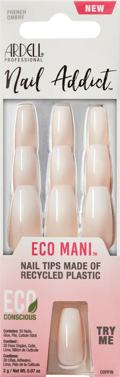 Ardell Nail Addict Artificial Nail Set Eco Mani French Ombre image of eco French mani with try me