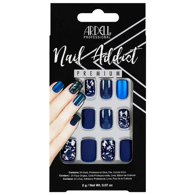 Ardell Professional Nail Addict Premium Artificial Nail Set Matte Blue image of artificial blue nails