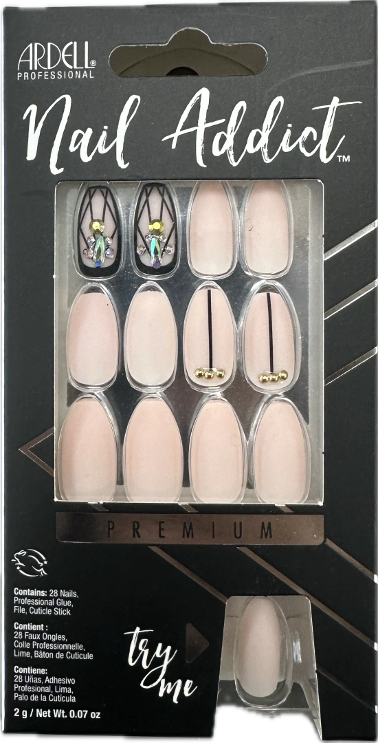 Ardell Nail Addict Artificial Nail Set Blush Geometric Crystals image of nails with try me