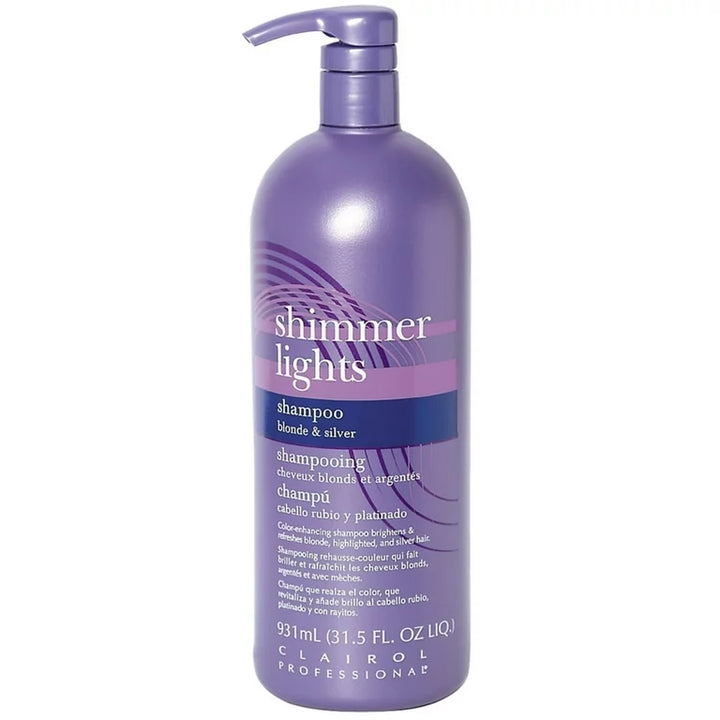 Clairol Professional Shimmer Lights Blonde & Silver Shampoo image of 31.5 oz bottle