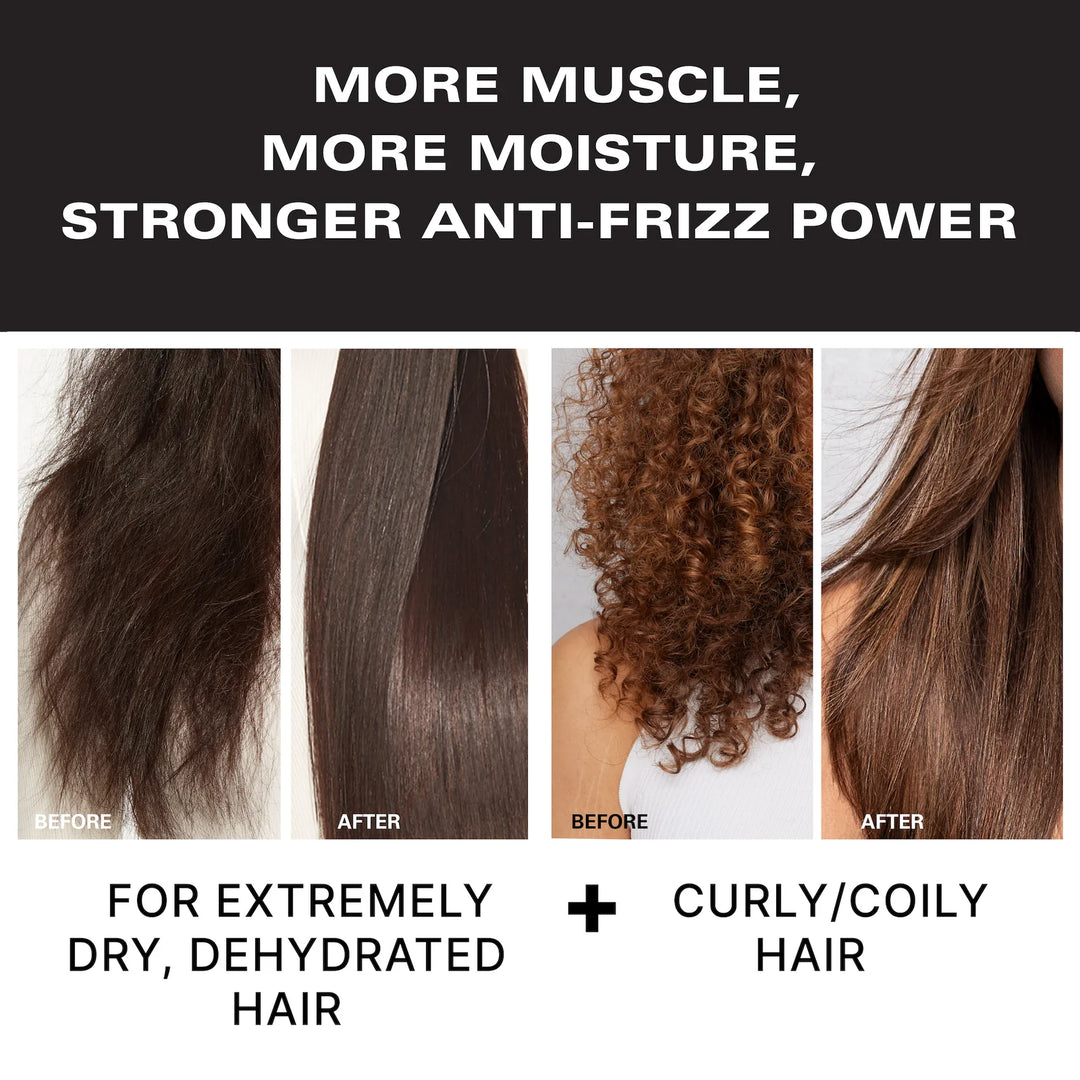 Color Wow Extra Strength Dream Coat Anti-Frizz Treatment before and after images with different hair textures