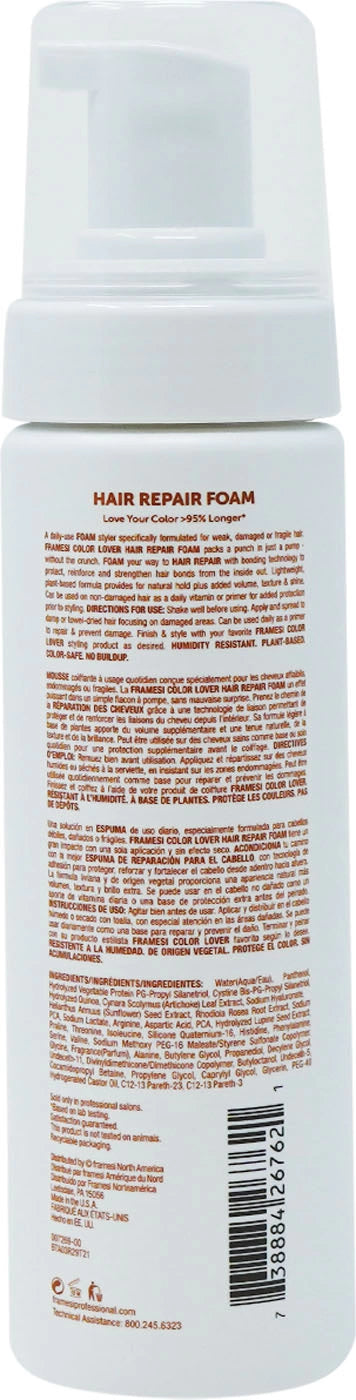 Framesi Color Lover Hair Repair Foam back of bottle 6.8 oz bottle