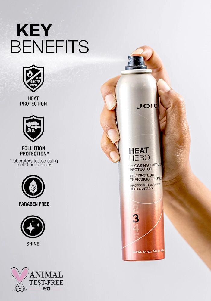 Joico Heat Hero Glossing Thermal Protector image of product benefits