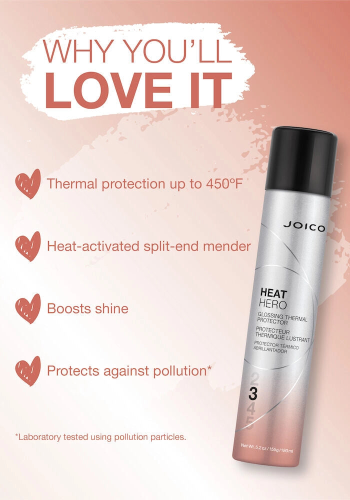 Joico Heat Hero Glossing Thermal Protector image of product features