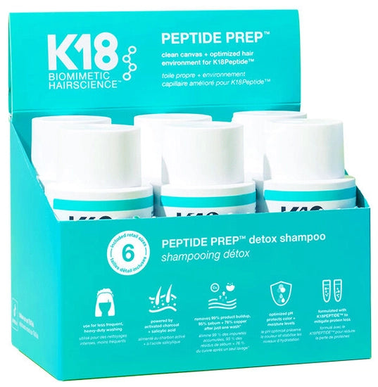 K18 Biomimetic Hairscience Peptide Prep Detox Shampoo Retail Pop Display image of display unit