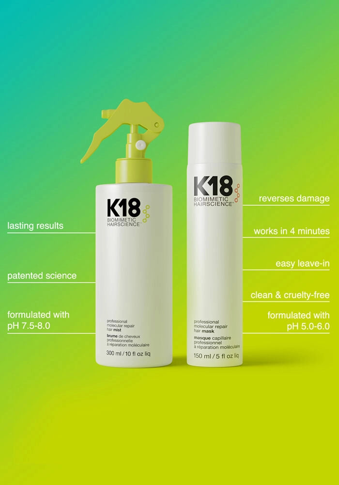 K18 Biomimetic Hairscience Prep + Repair Service Essentials Set image of 10 oz mist and 5 oz leave in masque