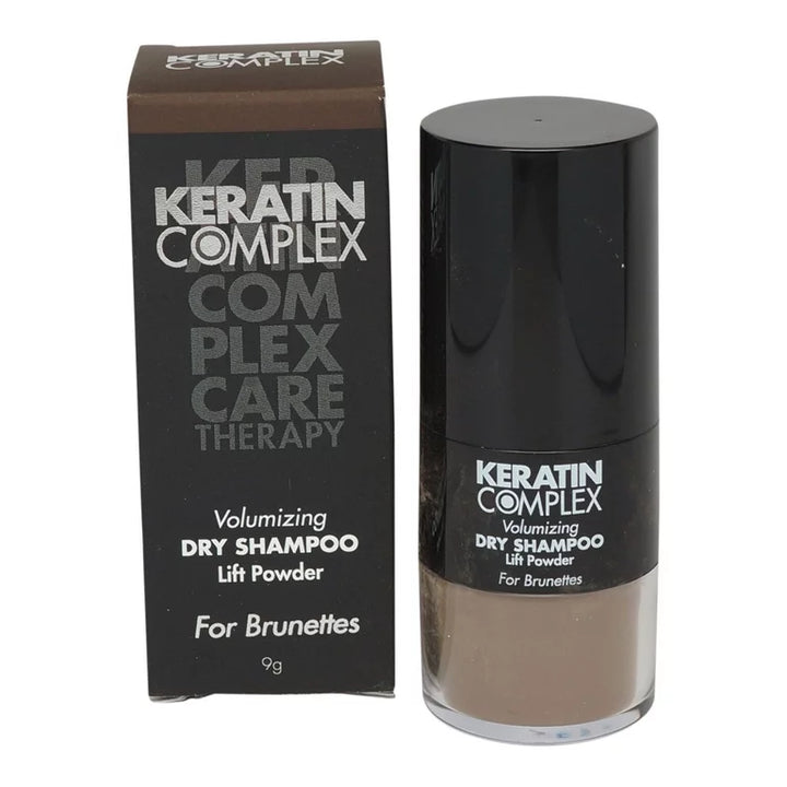 Keratin Complex Volumizing Dr Shampoo Lift Powder image of box and 0.31 oz brunette powder