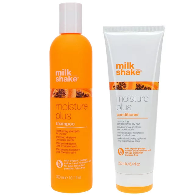 Milk Shake Moisture Plus Shampoo and Conditioner Duo Deal image of 10.1 oz bottle of shampoo and 8.4 oz bottle of conditioner