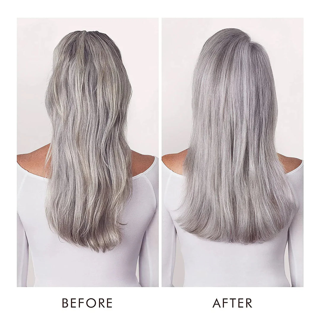 Moroccanoil Blonde Perfecting Shampoo and Conditioner image of model before and after