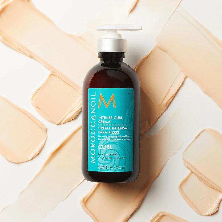 Moroccanoil Intense Curl Cream image of bottle and product texture