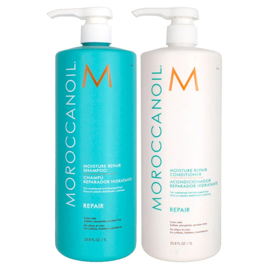 Moroccanoil Moisture Repair Shampoo and Conditioner image of 33.8 oz bottle