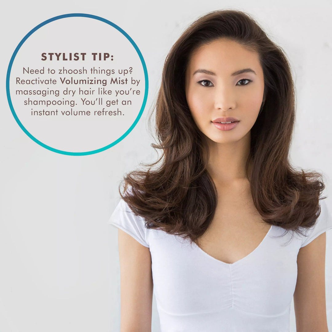 Moroccanoil Volumizing Mist image of model with styling tip