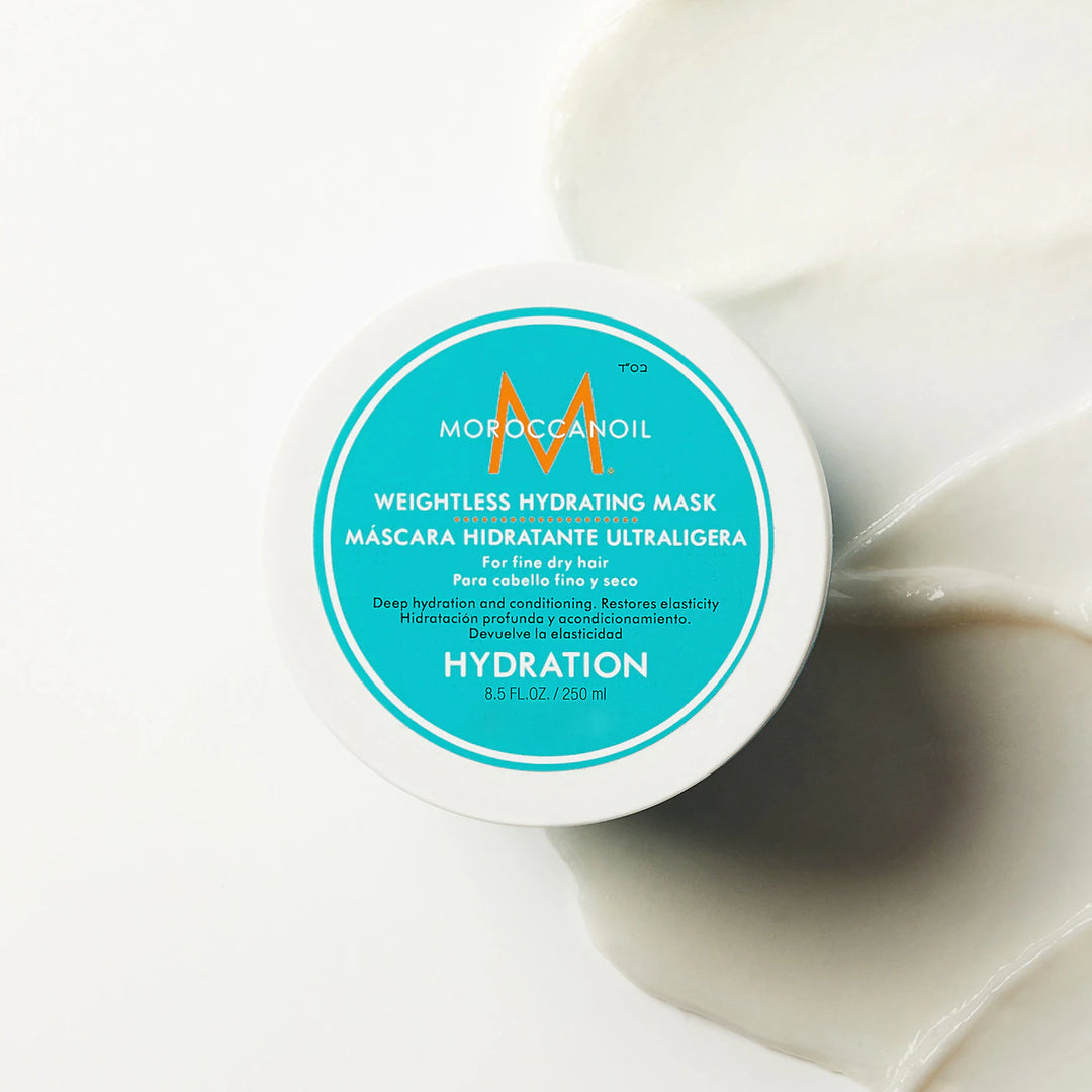 Moroccanoil Weightless Hydrating Mask image of top of jar with product texture