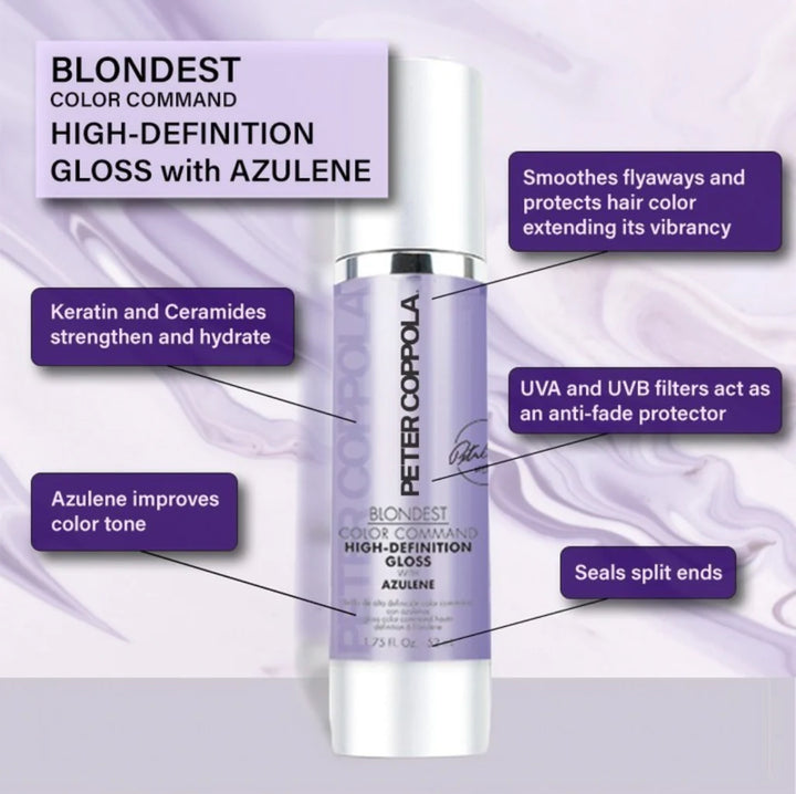 Peter Coppola Blondest Color Command High Definition Gloss with Azulene image of features and benefits