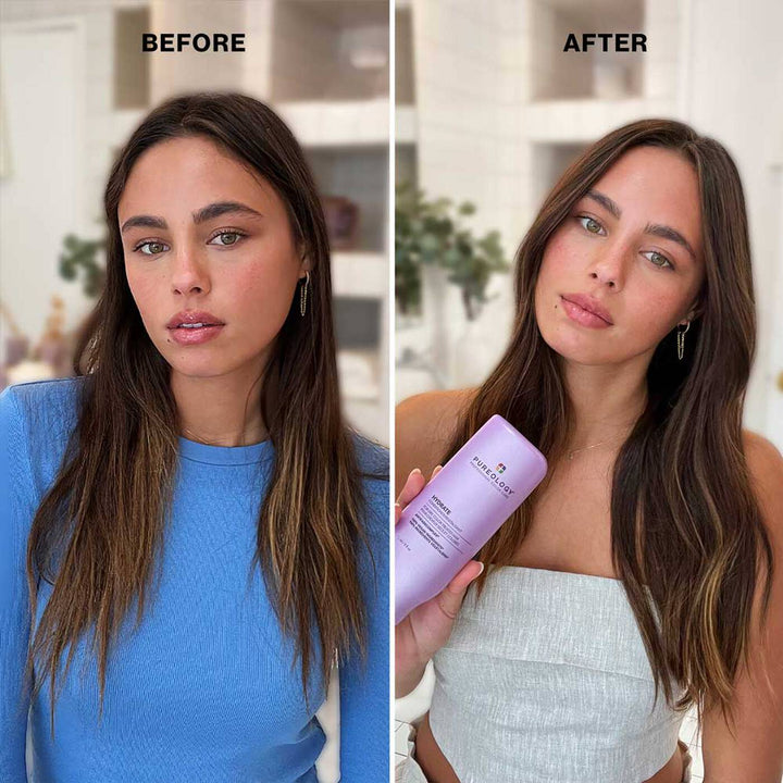 Pureology Hydrate Shampoo and Conditioner Duo model before and after use