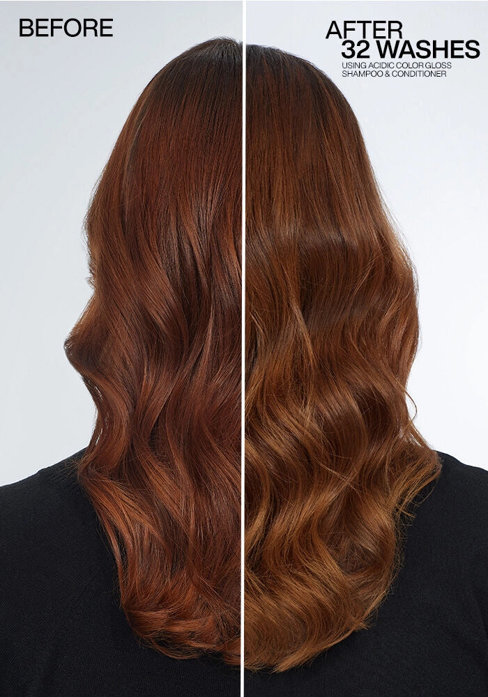 Redken Acidic Color Gloss Sulfate Free Shampoo image of before and after model after 32 washes