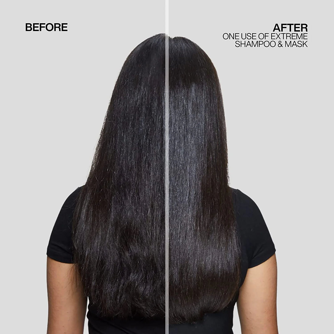 Redken Extreme Shampoo and Conditioner Duo Deal before and after use model with long black hair