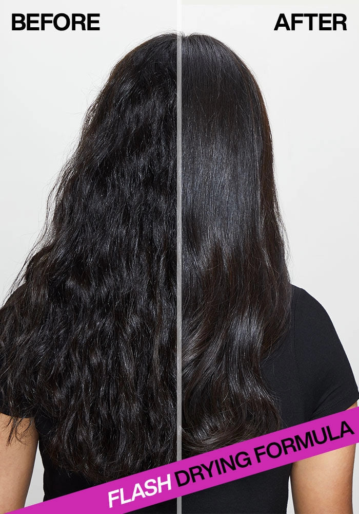 Redken Quick Blowout Heat Protectant Spray image of model before and after