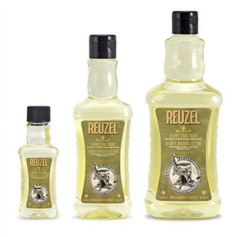 Reuzel 3-in-1 Tea Tree Shampoo, Conditioner, & Body Wash image of collection in all 3 sizes