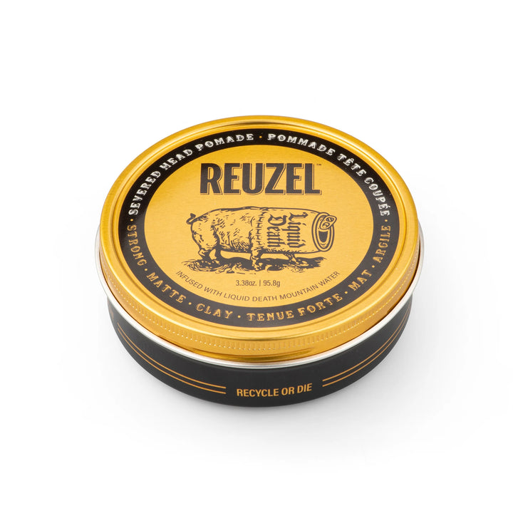 REUZEL x Liquid Death Severed Head Pomade top of jar