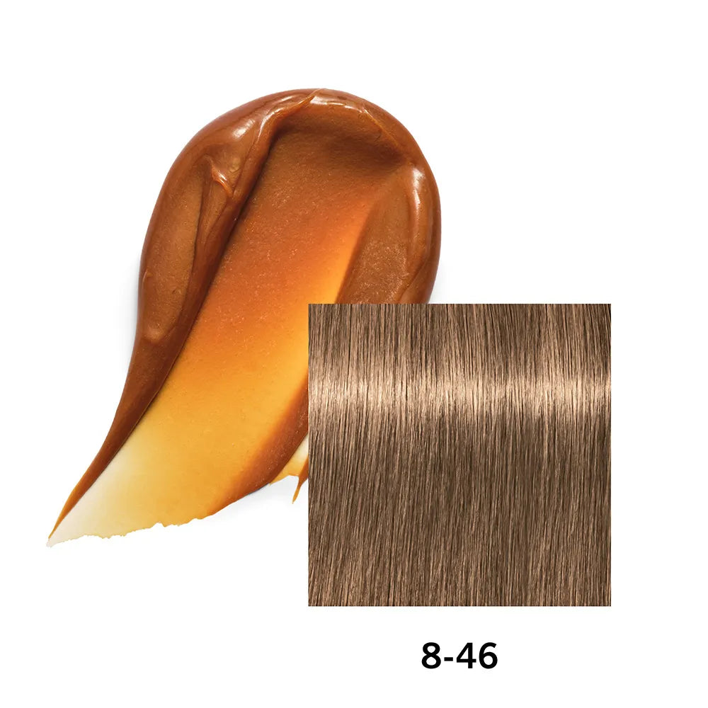 Close-up of brown hair color swatch with a matching color code on a white background