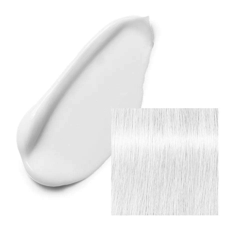 White hair color swatch labeled 'Clear' on a white background