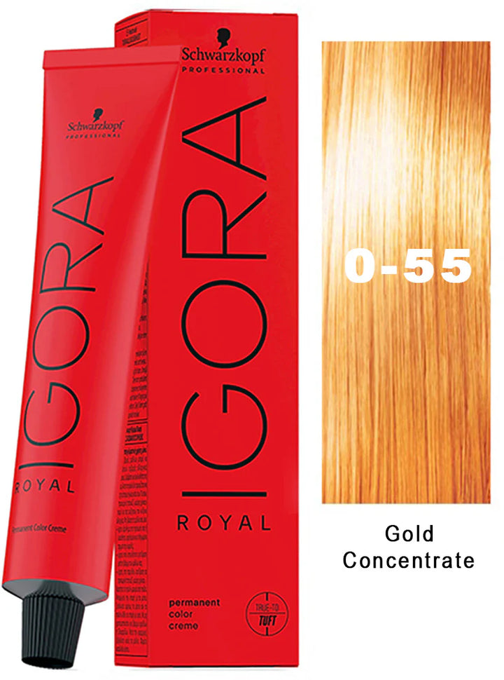 Schwarzkopf Igora Royal hair color with a sample of gold blonde hair.
