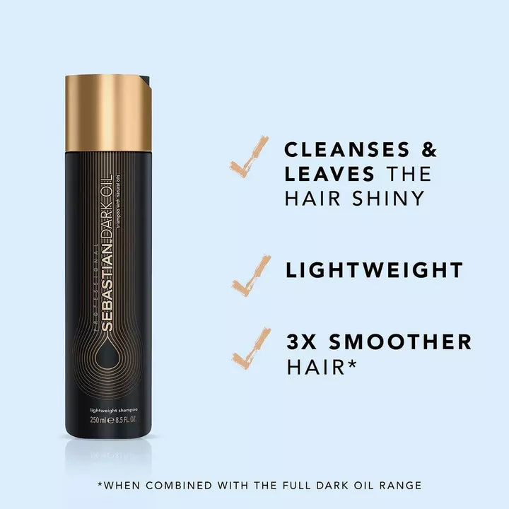 Sebastian Dark Oil Lightweight Shampoo image of features and benefits