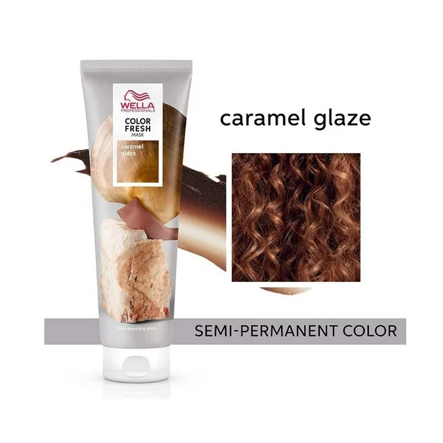 Wella Color Fresh Mask image of caramel glaze color swatch and 5.07 tube